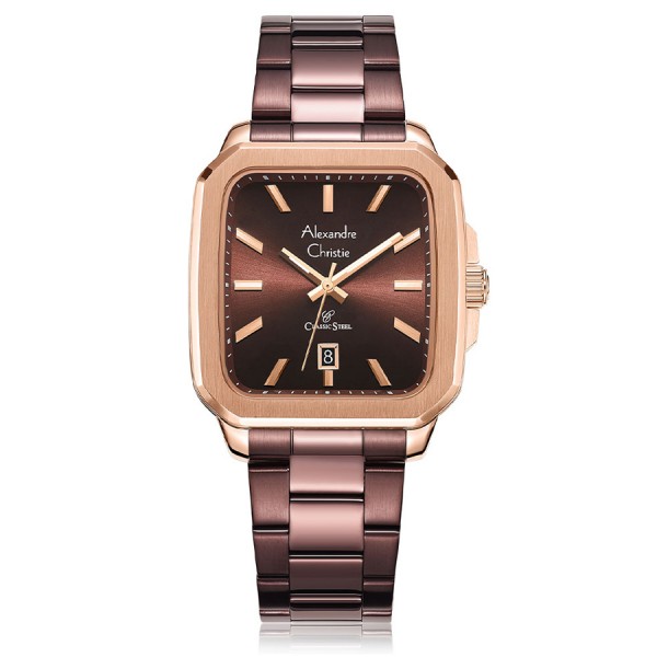 Alexandre Christie AC 8687 Rosegold Brown Steel Man MDBROBO